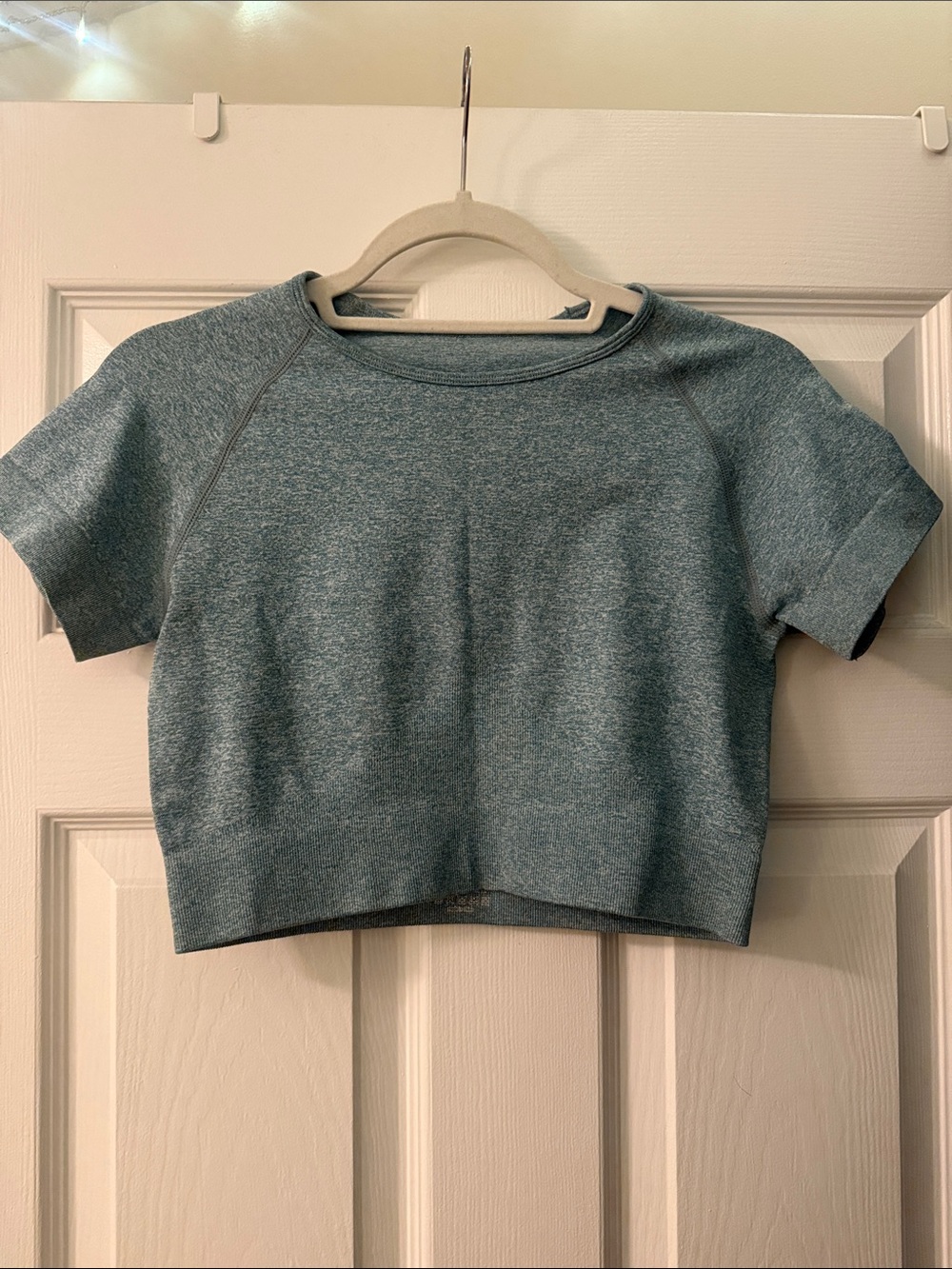Heathered Blue Women's Athletic Crop Top - Modern Crewneck